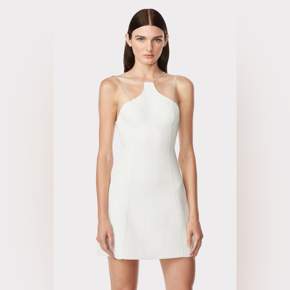 Herve Leger Paris OTTOMAN MINI DRESS WITH CRYSTAL CHAIN small new never worn